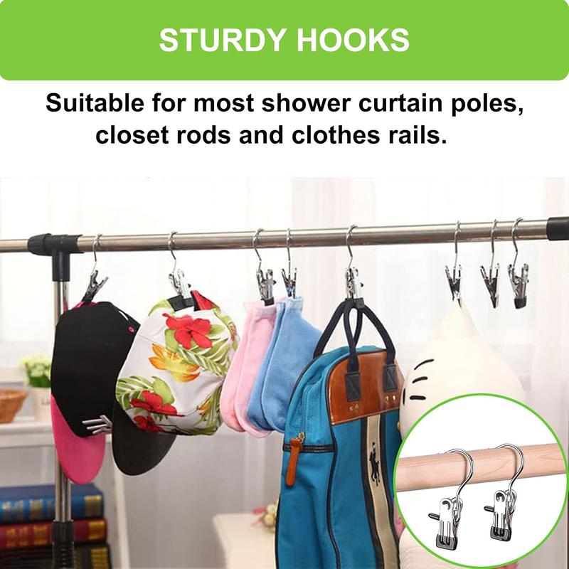 Stainless Steel 20pcs Laundry Hook Clips - Space Saving Rust-Proof Clothespins, Hat, Pants, Travel Hooks, 360° Rotating Hangers Organizer Space-Saving