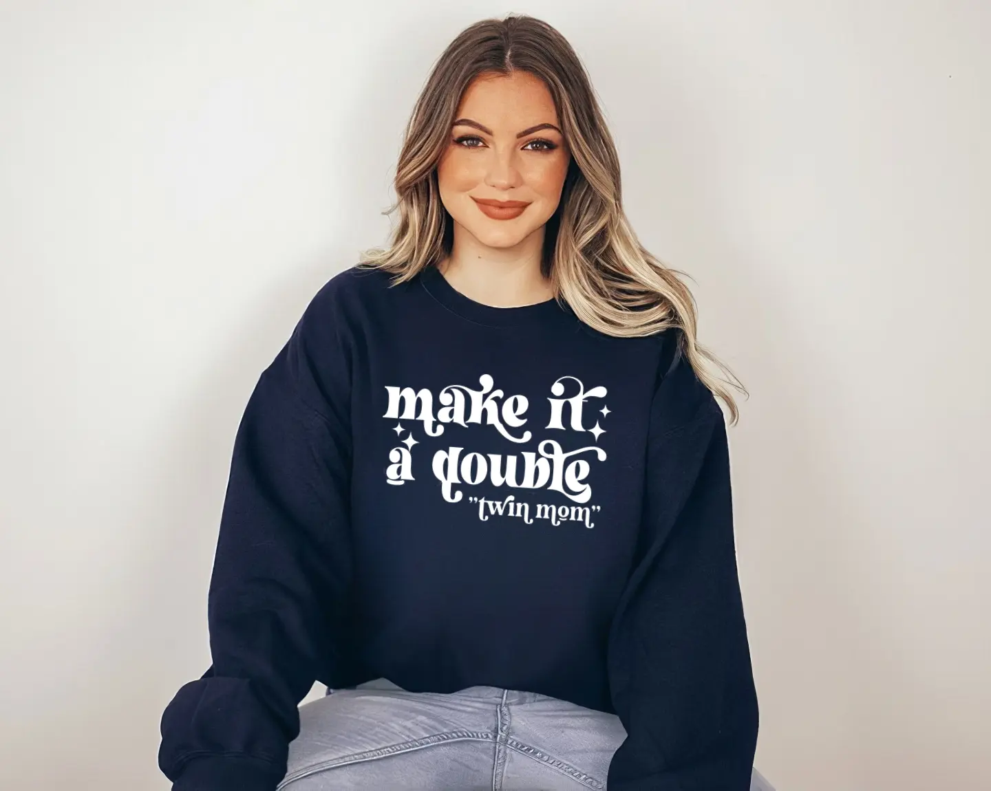 Twin Mama Sweatshirt, Make It A Double, Twin Announcement Sweater, Gifts To Twin Mom, Mother Of Twins Sweatshirt, Mother's Day Sweatshirt