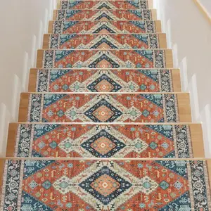 15pcs Non-Slip Stair Treads for Wooden Steps Indoor, Anti-Slip Carpet Stair Mats with Rubber Backing, Boho Stair Rugs, Washable, Slip-Resistant, Durable, Protective, Easy Install, Suitable for Kitchen, Laundry Room, and More