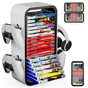 Universal multi-functional game storage tower – Can accommodate 19 game disc kits. Includes 4 controller mounts. Also suitable for organizing PS5/PS4/Xbox One/360/Series X/Switch and other gaming devices.
