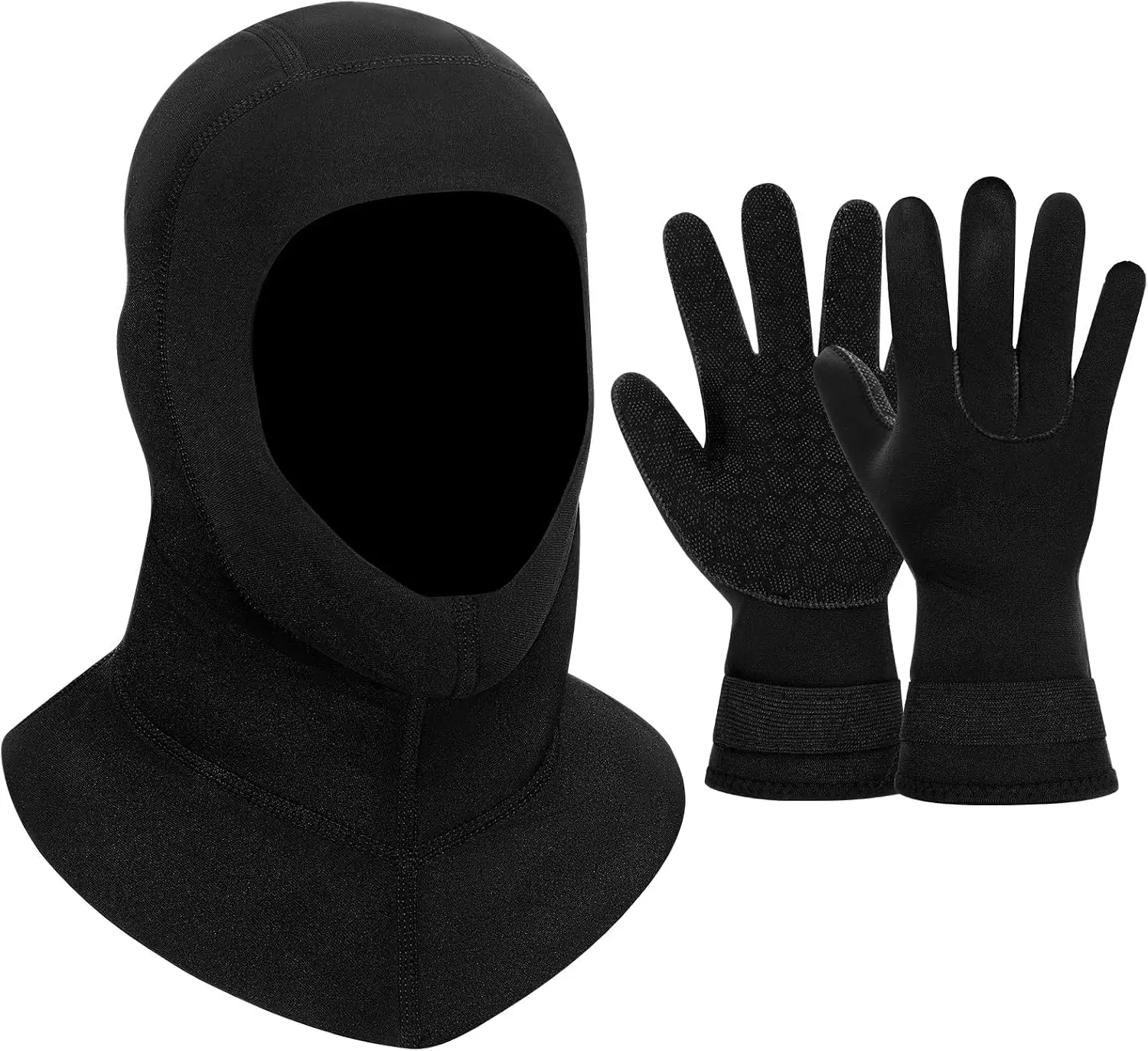 3mm Thermal Neoprene Diving Hood and Water Gloves, Warm Wetsuit Diving Cap and Gloves with Adjustable Waist Strap for Men Women Suitable for Snorkeling Sailing Surfing Kayaking