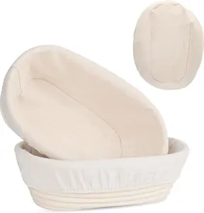 Premium Round Bread Banneton Basket with Liner - Perfect Brotform Proofing Basket for Making Beautiful Bread (10" Oval (2x count))
