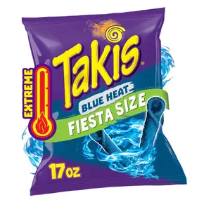 Takis Blue Heat 17 oz Fiesta Size Bag, Hot Chili Pepper Flavored Extreme Spicy Rolled Tortilla Chips