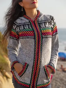 Womens Soft Alpaca Wool Blend Knitted Hooded Sweater Jacket, Womens Cardigan, Boho Sweater