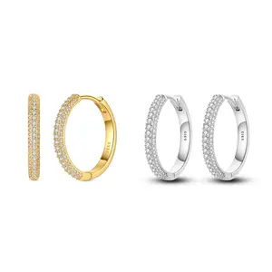 MULA 18K gold and Sterling Silver hoop earrings for women with double-sided pavé cubic zirconia, unique design, an elegant gift for her for Christmas, birthday, Valentine's Day or anniversary