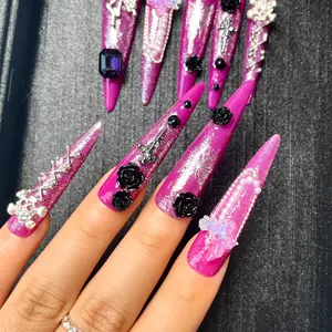 10pcs handmade press on nail extra long false nail BOX INCLUDED fake nails tip stickers blush nail charms short nails drill toe nails duck nails nail stuff nails nail polish gel nail poly gel Rhinestone Decor 3D creative funny com Fake Nails Kit