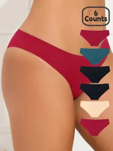 6 Pack Women's Seamless Solid Color Underwear Panties, Soft Breathable Smooth Ice Silk Briefs for All Seasons, Lightweight Comfortable Daily Wear