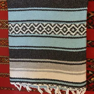 Nick's Authentic Mexican Blanket Handwoven Colorful Serape Soft Cotton Blend 74" x 52" Versatile Home Décor Yoga Meditation Beach Picnic Camping Cozy Throw with Stripes