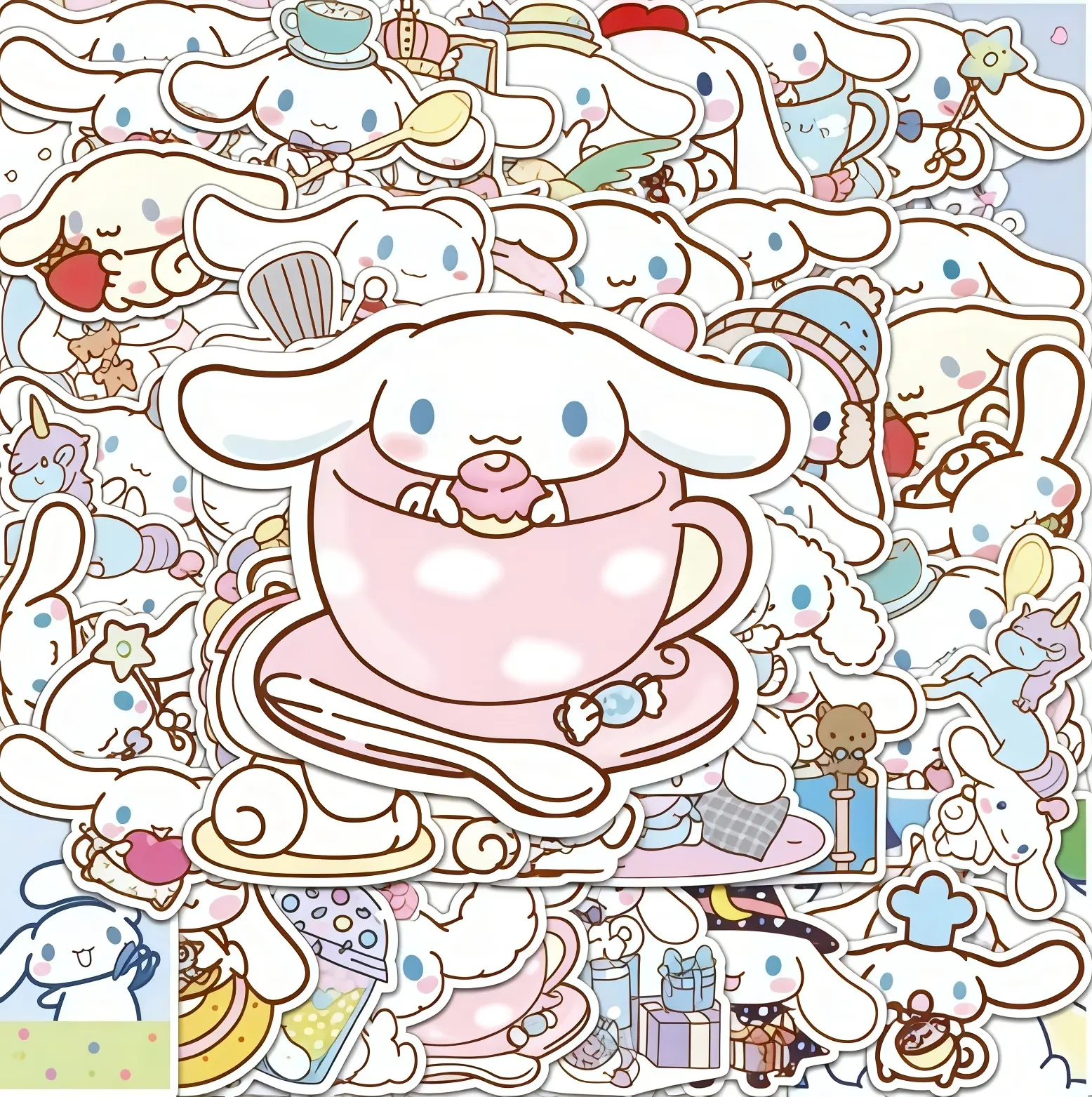 Sanrio Cinnamoroll Cinnamon Dog 50-Pack Waterproof Kawaii Stickers, Girls' Decor Gift for DIY Scrapbooking & Stamping