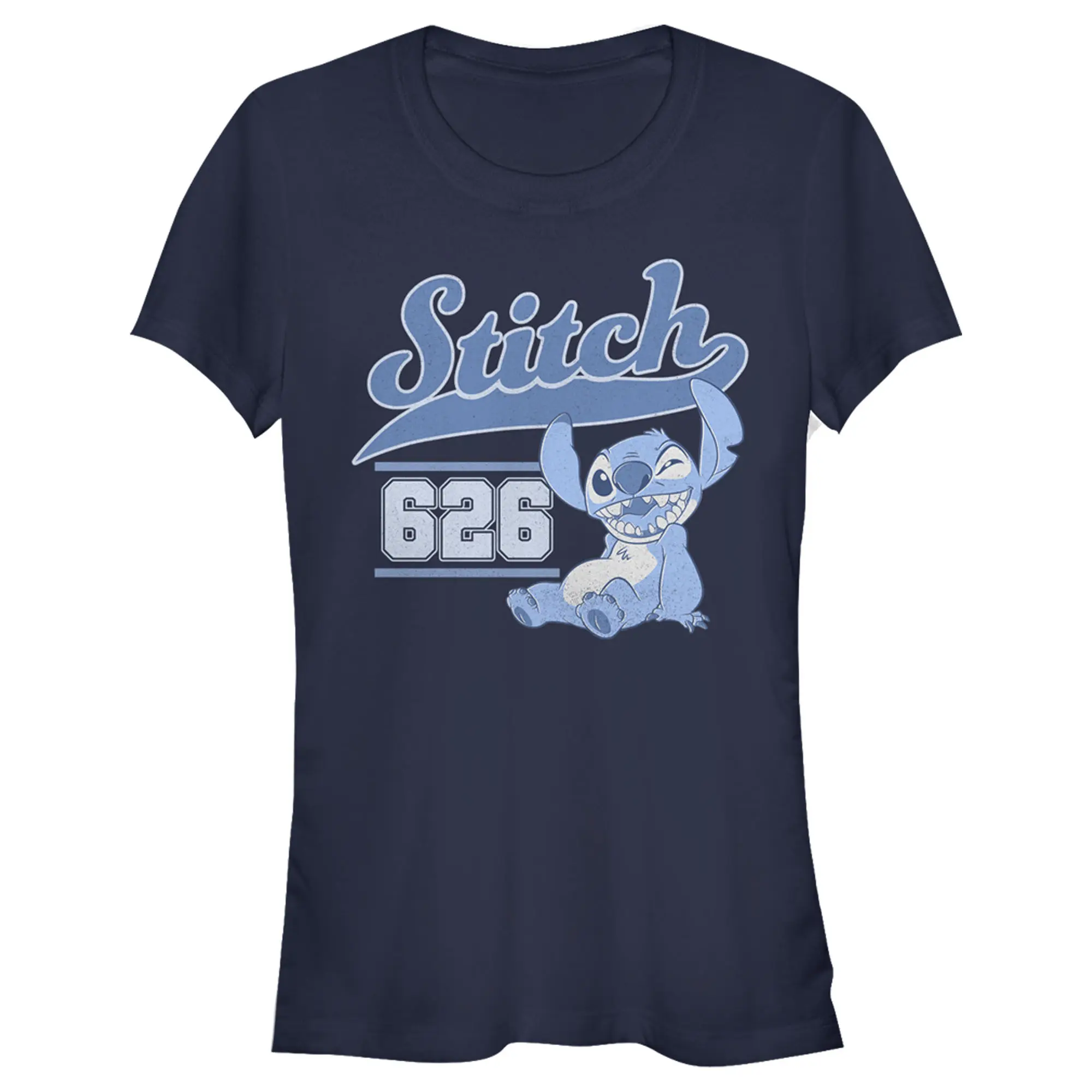 Juniors Womens Lilo & Stitch Navy Collegiate 626 T-Shirt