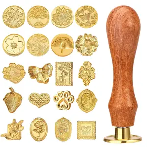 Wax Seal Stamp Kit, 21pcs Vintage Classic Sealing Wax Stamp Heads with Wooden Handle, Gold, Ideal for Wedding, Party Invitations, Gift Wrapping