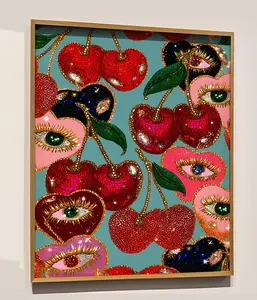 Cherry Poster, Funky Print, Maximalist Glam Art, Eclectic Fruit Poster, Eye Themed Print, Kitchen Dopamine Decor