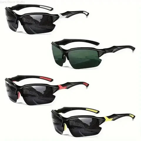 Men's 4-Pack Polarized Half-Frame Wraparound Sports Sunglasses, Lightweight Cycling Gear with UV Blocking & UV Shield for Sunny Rides, Ideal for Driving, Skiing