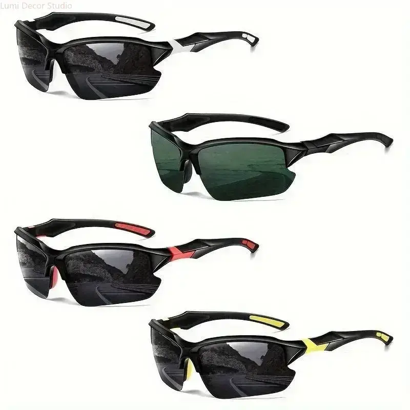 Men's 4-Pack Polarized Half-Frame Wraparound Sports Sunglasses, Lightweight Cycling Gear with UV Blocking & UV Shield for Sunny Rides, Ideal for Driving, Skiing