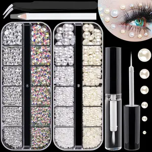 Rhinestones & Pearls Nail Art Kit – AB Crystals, Beige Pearls, Glue & Tools