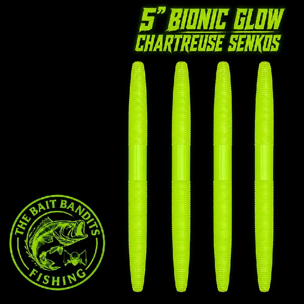 Bionic Glow Chartreuse Senko – 5” (8ct) (Glow in dark fishing lures)