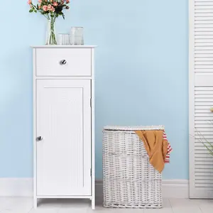 Giantex Bathroom Storage Cabinet, Freestanding Wooden Storage Cabinet with Large Drawer, 2 Float Shelves with 7 Positions, Bathroom Floor Cabinet Organizer for Living Room