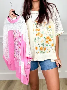 POL While You Can Cotton Blend Short Sleeve Top - 2 Colors, True to Size Oversized Fit, Lightweight & Stretchy, Floral Print, Soft Lace Accents, Comfortable Fashion, 75% Cotton & 25% Polyester, Soft Fabric Shirts