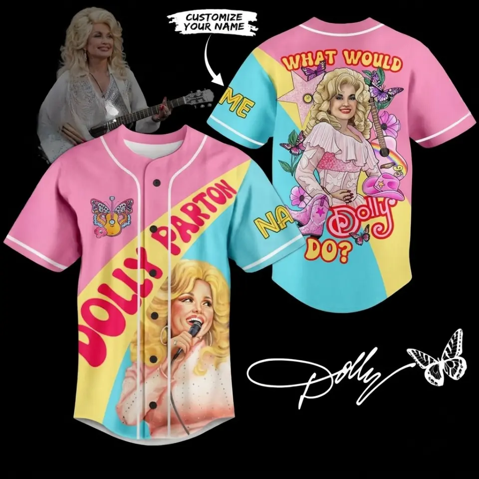[SALE 50% OFF] Dolly Parton Baseball Jersey Custom What Would Dolly Do Gift for Fans Retro Country Queen Baseball Jersey - Custom Name Pink Butterfly Cowgirl Concert Shirt