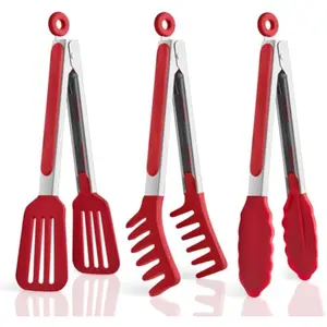 3 Pack Silicone Tongs for Cooking,9 Inch Cooking Kitchen Tongs with Silicone Tips,Nonstick Stainless Steel Tongs for Steak Pie Pizza Pasta Spaghetti Salad BBQ Buffet