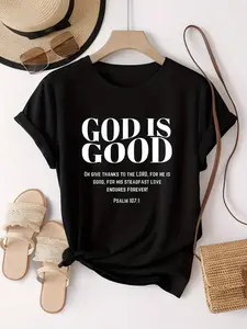 Highlighting The Goodness of God, The Trendy And Fashionable 'GOD IS GOOD' Letter Print Is a Easy Round-Neck Casual Short-Sleeve T-Shirt Suitable for Leisure Like Travel And Vacations