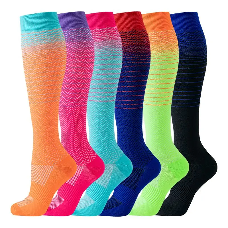 MhzyCaus 6 Pairs Calf Compression Socks for Women & Men-Statement Patterned Knee High Style, Breathable Fabric with Supportive Wrap for Running & Pilates