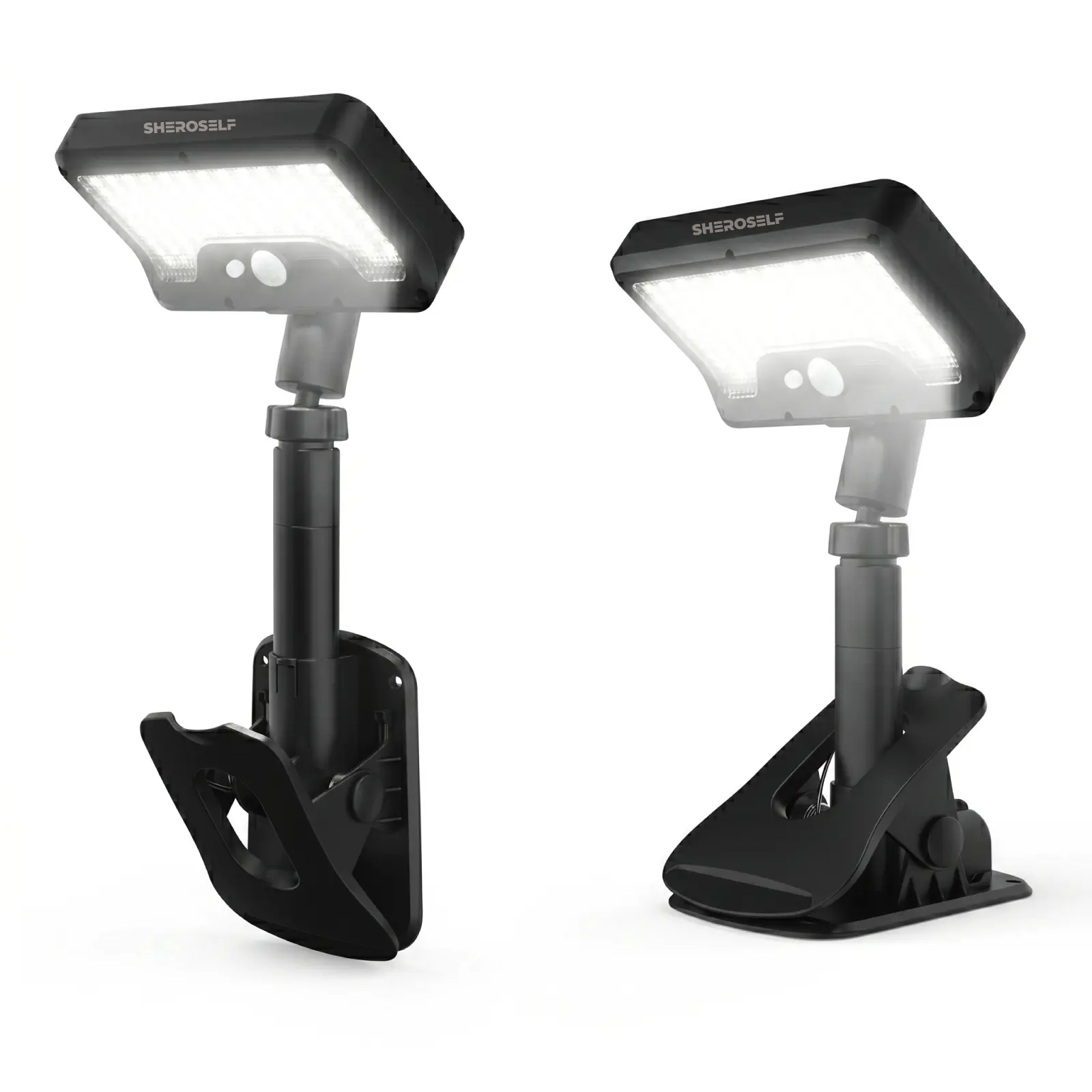 SHEROSELF 2-Pack Polycarbonate Solar Clip-On Fence Lights, 3CCT 3-Mode Motion Sensor Outdoor Security Flood Lights with Remote, 92 LED 600LM IPX5 Water Resistant, 360° Rotatable USB Solar Cells/Batteries for Deck Patio