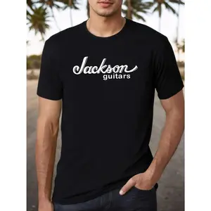 Chic Comfort Men's Jackson Guitars Graphic Cotton T-Shirt - Soft Lightweight Music-Inspired Design, Black with White Lettering, Regular Fit Short Sleeve for Casual & Outdoor Wear, All-Season Comfort, Machine Washable, Music Fan Apparel |   Musicthemed App