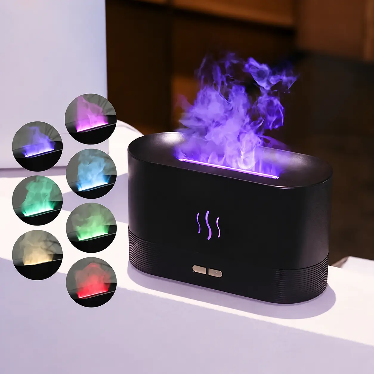 Flame Essential Oil Diffuser with 7-Color LED Night Light, Quiet Cool Mist Aromatherapy Humidifier with Multiple Mist & Light Modes for Bedroom, Living Room, Office & Home Decor