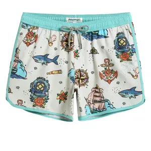 4.5 Inch Inseam Vintage Stretch White Circus Swim Trunks Swimming Shorts Beach Clothing Cool with Pockets & Velcro Closure for Men's Beach Wear - Swimt dealsforyoudays Swimtrunks