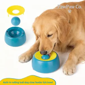 Pet Licking Mat with Suction Cups Slow Feeder Dog Bowls for Liquid Treat, [Built-in Rolling Ball] No Spill Bone Broth Dog Licking Bowl, Multi-Purpose Puppy Yogurt Feeder Bowl for All Breeds Dietary Supplement/Post-op Nutrition Feeding Self-Entertainment