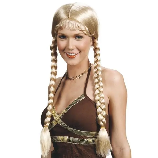 Alicia Women's Heidi Bright Yellow Synthetic Costume Wig - Long Braided Pigtails, Bangs, for Bra-Themed Outfits, Synthetic Hair, Female, Adults, Braids, Party, Trend-Setting, Twin Braid Synthetic Costume Wigs
