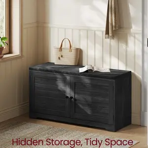 【Deals For You】VASAGLE Shoe Storage Bench with Cushion, 3-Tier Entryway Bench with Padded Seat, Doors, Adjustable Shelves, 14 x 39.8 x 20.7 Inches, Hallway, Bedroom