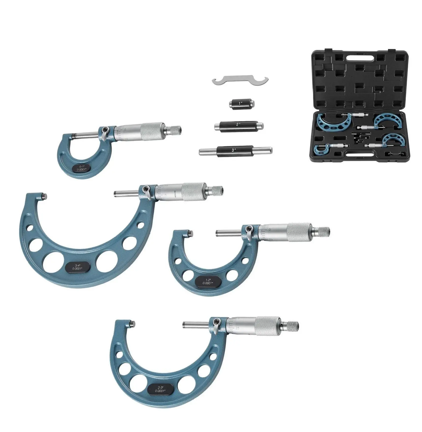 Micrometer Set 4 PCS, 0-4" Machinist Micrometers, 0.0001" Accuracy, Metalworking Tools with Case -  Precision Measurement for Engineering & Metalwork Yes 0-4 inch