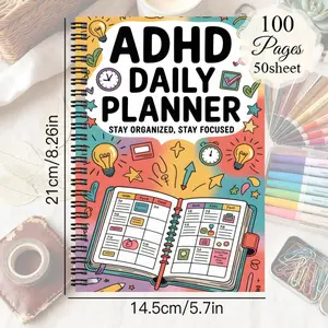 1 Adult and Women's ADHD Planner - Undated Daily/Weekly/Monthly Organizer with Pomodoro Planner, Task Lists, and Focus Tracking - Color-Coded Neurodiverse Notebook, Bullet Journal Style, for ADHD Management and Productivity Boost (Short Version)
