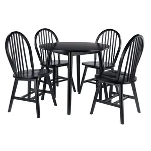 Moreno 5-Pc Drop Leaf Dining Table with Windsor Chairs, Black