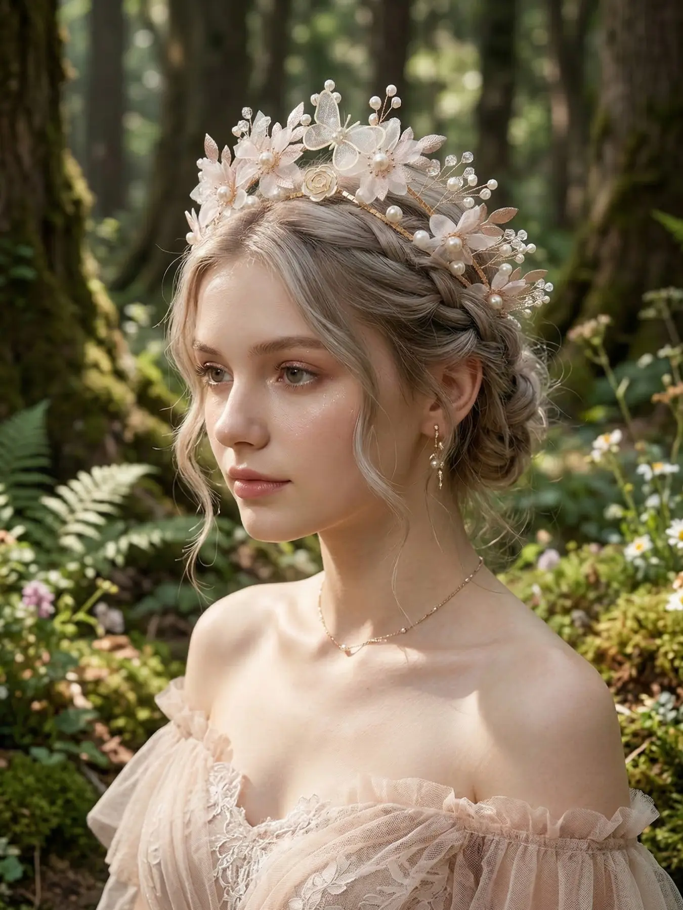 Elegant Butterfly Floral Bridal Crown, Romantic Pearl Rhinestone Wedding Headpiece, Korean Handmade Wedding Dress Accessory, Rapunzel Crown