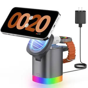 JoyGeek 3-in-1 Charger Stand for Magsafe: Foldable Wireless Charging Station with Night Lights - Magnetic Charger Dock for iPhone 15/14/13/12 Pro/Max/Plus, AirPods, Apple Watch 2-9/Ultra