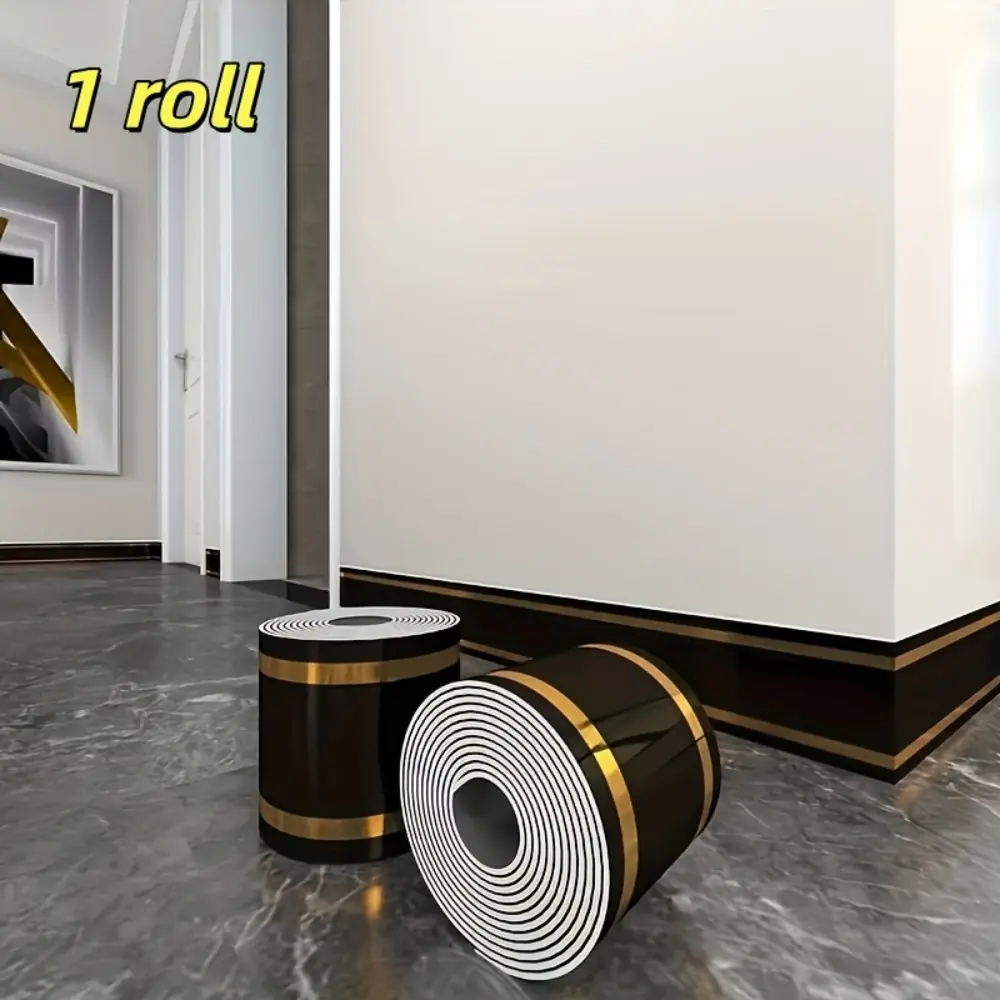 1 Roll Removable Waterproof Waist Decorative Strip PVC Interior Renovation Skirting Strip Self adhesive Decorative Strip Suitable for Living Room Bedroom and Home Decoration