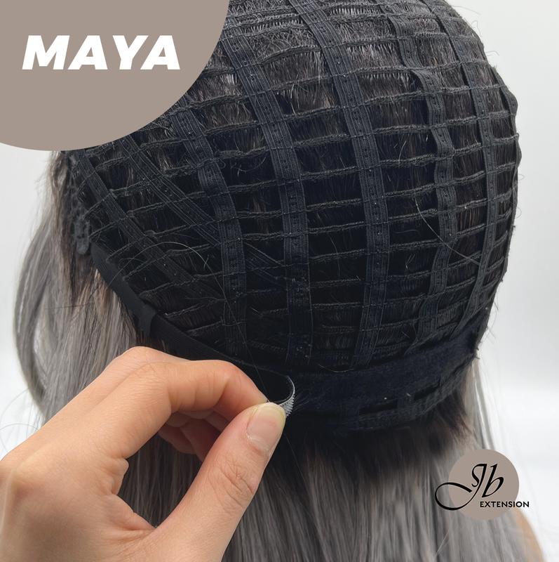JBEXTENSION 22 Inches Grey Silver with Dark Root Women Fashion Full Machine Wig MAYA【PLUS PERMATEASE】