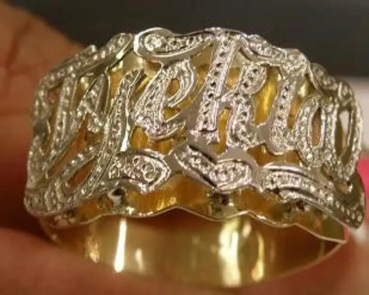10k 14k Personalized Round Nameplate Ring
