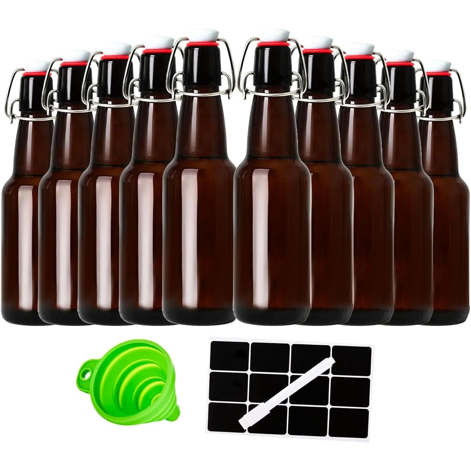 12oz  Glass  Bottles with Flip Top Airtight Lids, 10 Pack Swinging Top Home Brewing Bottles for Kombucha, Vanilla Extract, Kefir, Juice, , Fermentation