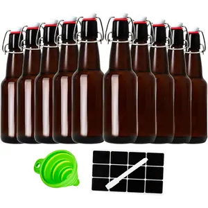 12oz  Glass  Bottles with Flip Top Airtight Lids, 10 Pack Swinging Top Home Brewing Bottles for Kombucha, Vanilla Extract, Kefir, Juice, , Fermentation