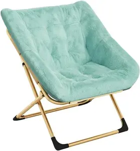 Foldable Moon Chair made of faux fur – Comfortable lounge chair for adults and teenagers – Sturdy metal frame – Perfect as a reading or accent chair – Space-saving for bedrooms,Green