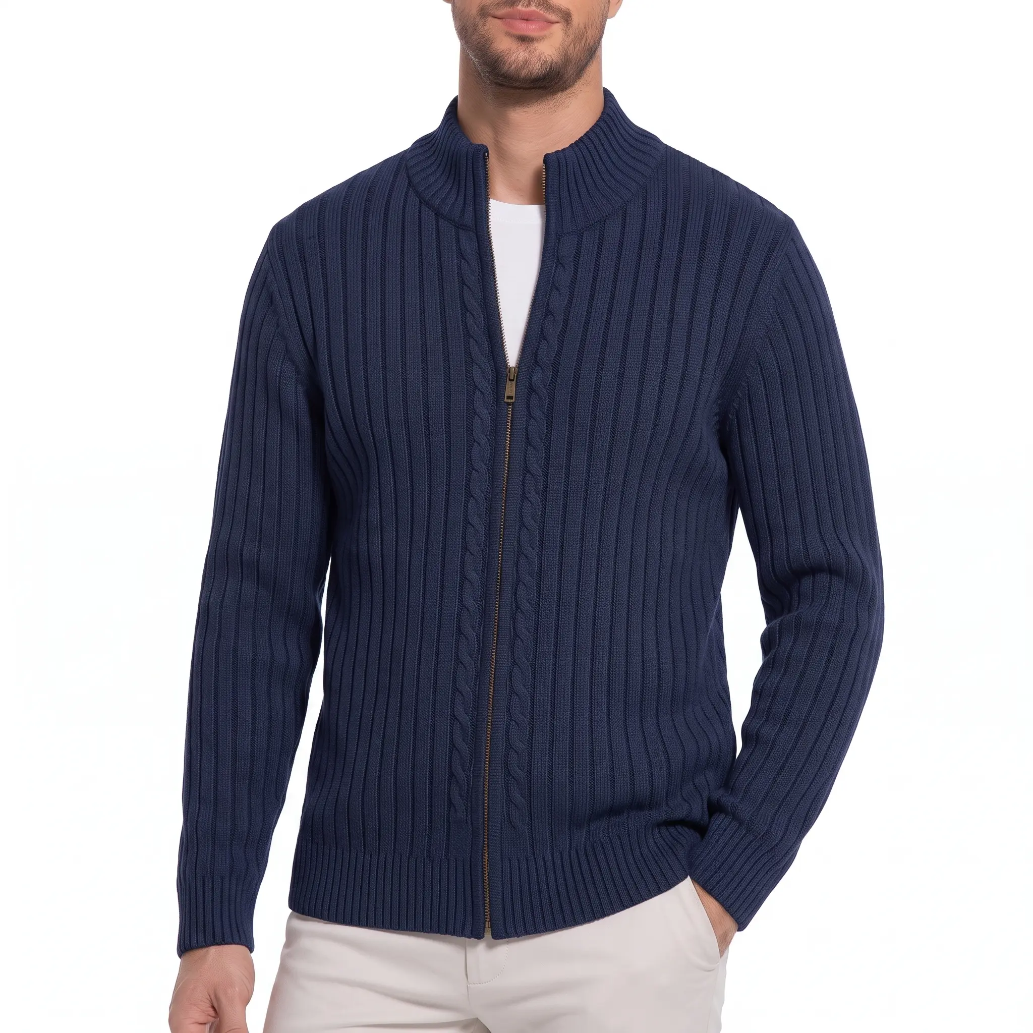 Men's New Autumn-Winter Slim-Fitting Long-Sleeve Casual Plain Tops - European & American Style Knitted Zip Cardigan, Korean Version, Black Turtleneck with Shamrock for St. Patrick's Day Knitwear Menswear Beige Grey sweaters sweater fall sweaters