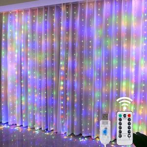 Curtain String Lights, 300 LED 9.8ft x9.8ft Warm White Fairy Lights with 8 Lighting Modes, Waterproof Lights for Bedroom Christmas Party Wedding Home Garden Wall Decor