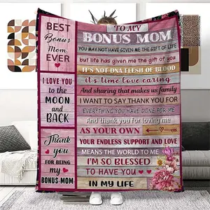 Bonus Mom Themed Blanket, 1 Count Letter Pattern Soft Warm Throw Blanket, Air-conditioned Room Blanket, Warm Nap Blanket for Home Office Travel