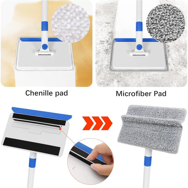 Baseboard Cleaner Tool with Handle, Wall Cleaner with Extendable Long Handle ,Door Frame Cleaning Tool Including 4  Cleaning Pads. Quick Clean Baseboard Cleaning, Ceiling and Wall.