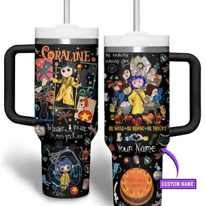 Coraline Memory Cartoon Cup 40 oz Tumbler With Handle, Retro Cartoon Cup, Memory Movies, Gifts