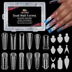 EBANKU 288PCS Nail Dual Forms for French Nails, Poly Gel Nail Forms Molds with 144PCS Duet System Dual Forms Sticker Reusable Pads, 12 Styles Scale Acrylic Nail Forms for Manicure Extension Design YOUR Valentine‘s Set